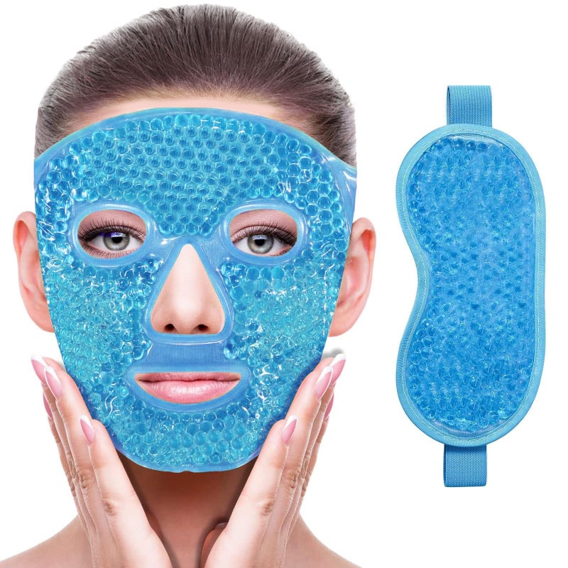 Cooling Eye Mask for Hot & Cold Therapy â€“ Gel Beads Face Mask for Migraine Relief, Puffy Eyes, Sinus Pain, Acne, Headaches, Spa Treatments, and Face Puffiness â€“ Set of 2